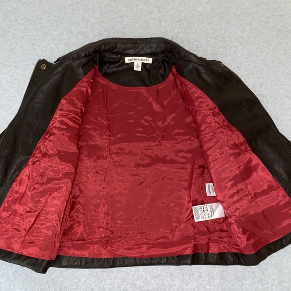 Andrew Charles Moto Jacket‎ XS Brown Faux Leather Chain Detail Asymmetrical Zip - Picture 8 of 15